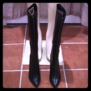 NWT Full Front Zip Black Leather Stiletto Boots